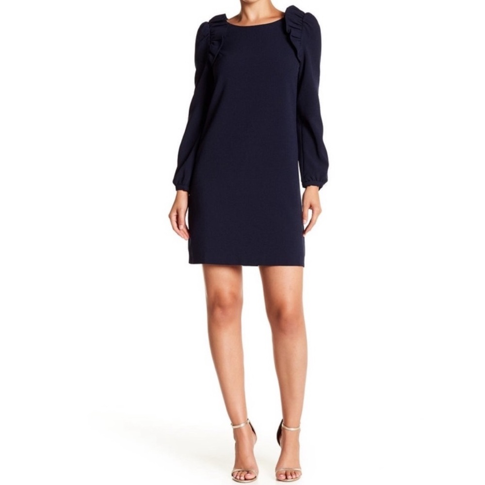 Chelsea28 Navy Blue Long Sleeve Ruffle Shift Dress 4